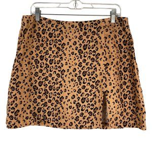 Reformation Mini Skirt Size 12 Leopard Cheetah Linen Zip Front Zip SS-1467